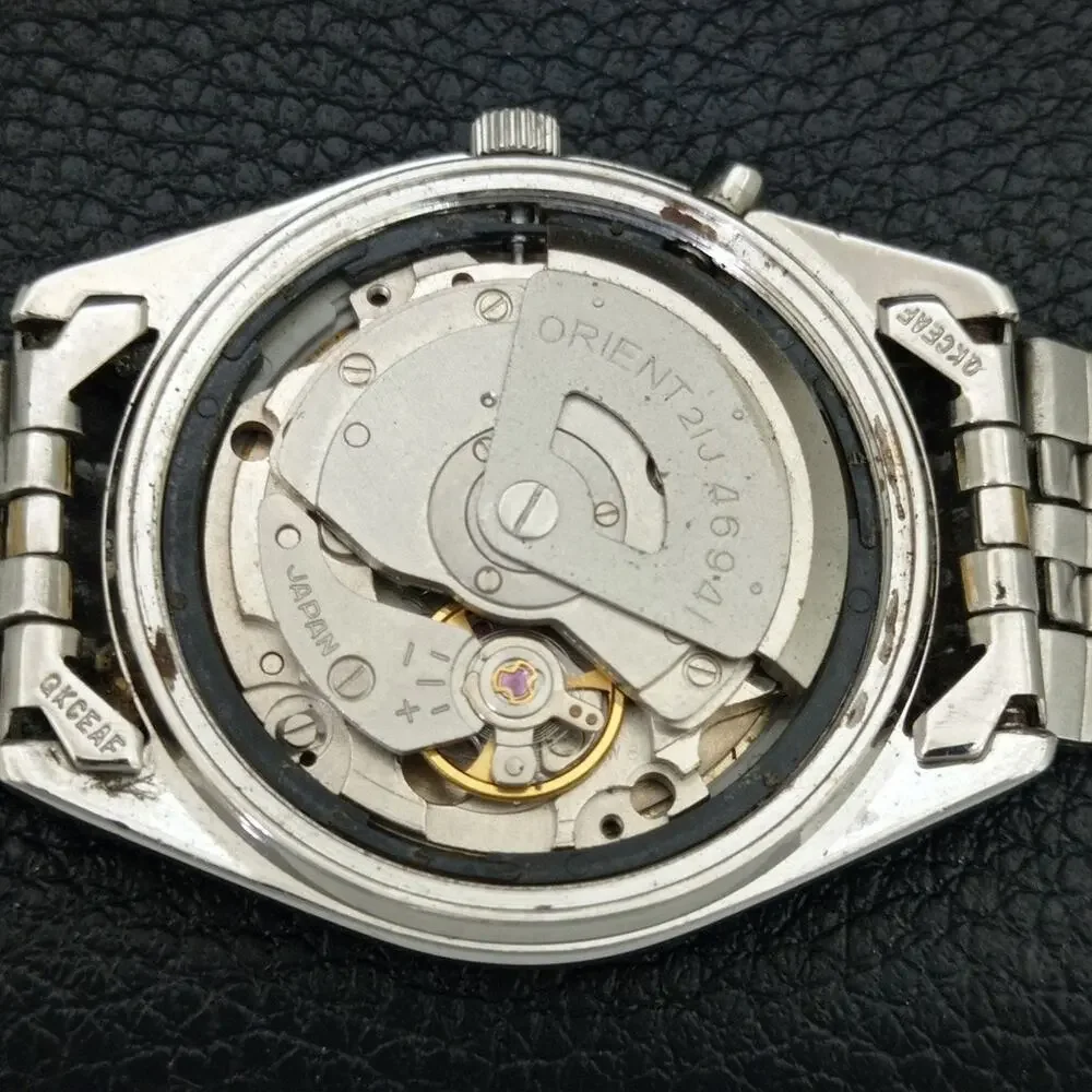 Vintage 1989 Orient Automatic Mens Silver Watch W/daydate & Gold accents